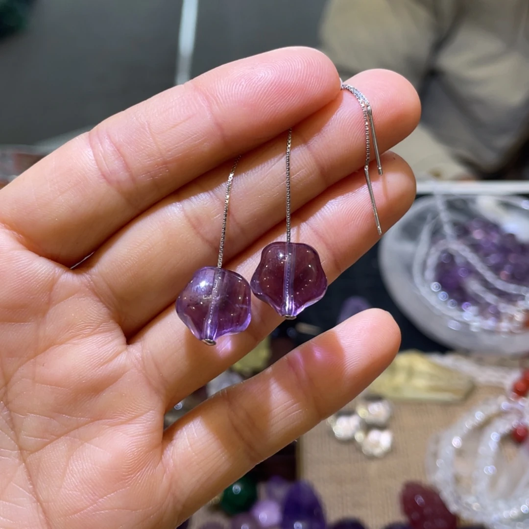 银S925镶嵌珠宝半成品水晶紫水星星耳线