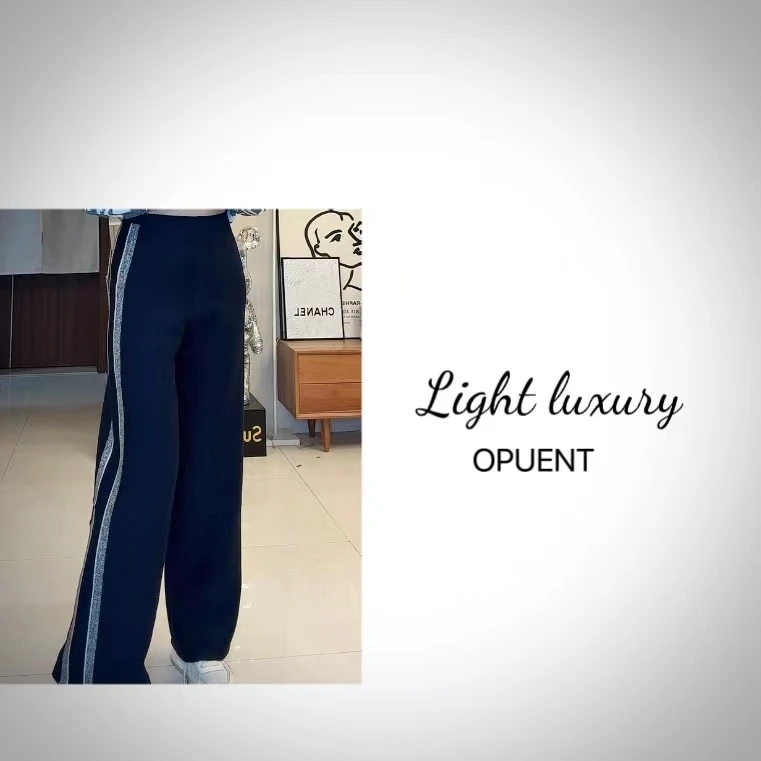 【裤子0159】2024秋冬新款休闲百搭织带松紧腰抽绳阔腿裤休闲裤长裤