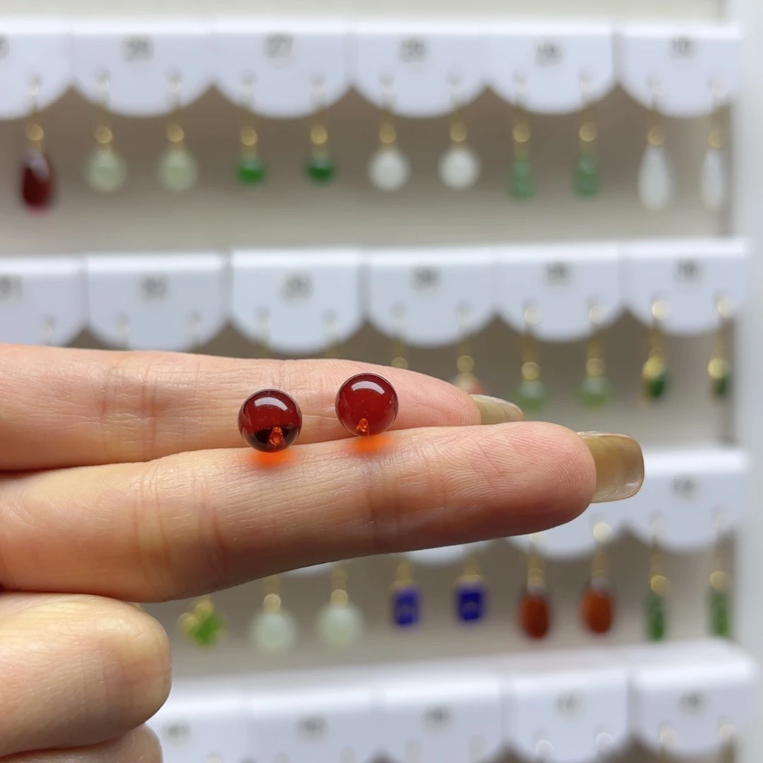 血珀银S925镶嵌耳饰