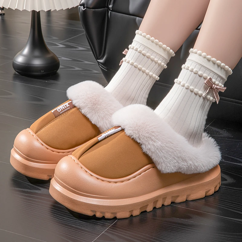 时尚情侣棉拖鞋女士新款厚底室内居家拖鞋男冬季毛绒保暖防滑外穿