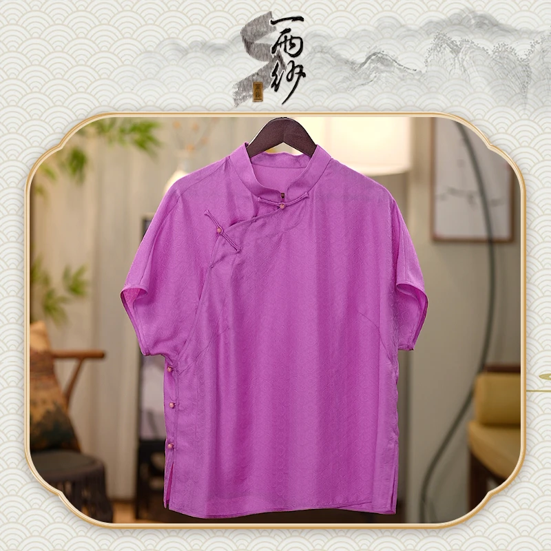 【荷花红奥黛】258042桑蚕丝花罗上衣内搭新中式35