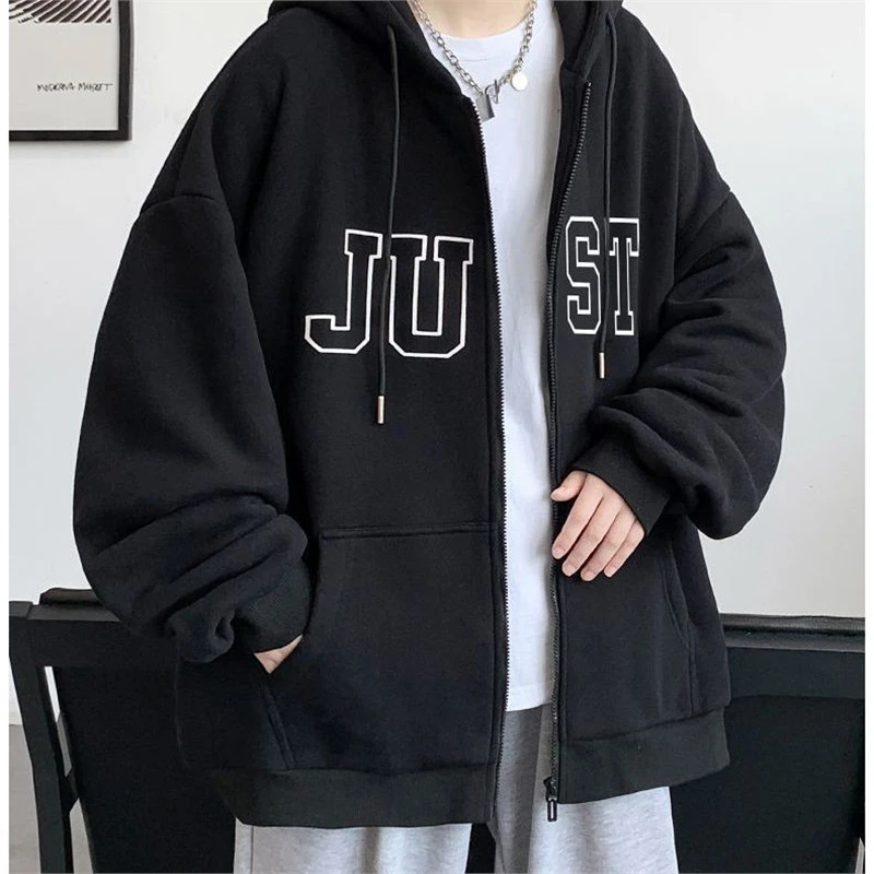 外套男春秋季韩版潮流宽松青少年夹克情侣上衣美式连帽开衫卫衣男