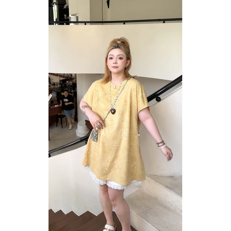 【瘦瘦】浮生如梦-大码夏季国风斜襟盘扣提花时尚新中式小衫F0011