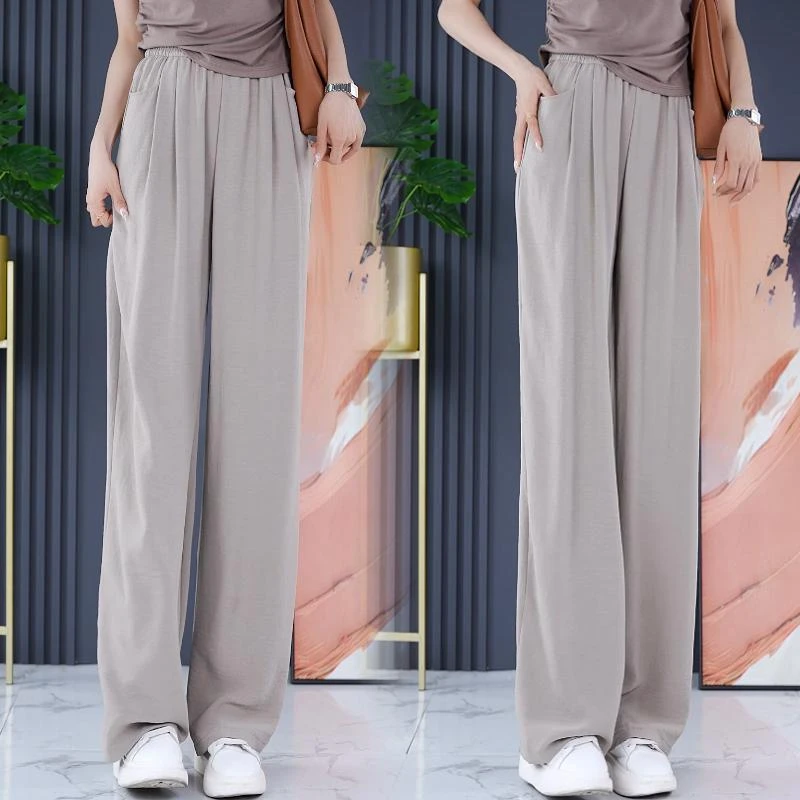 冰丝阔腿裤女2025夏季新款高腰显瘦休闲裤子肌理感慵懒美式垂坠感