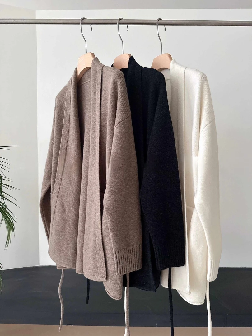 Singularity Me 10A 26662 老钱极简静奢绑带绵羊毛针织开衫外套