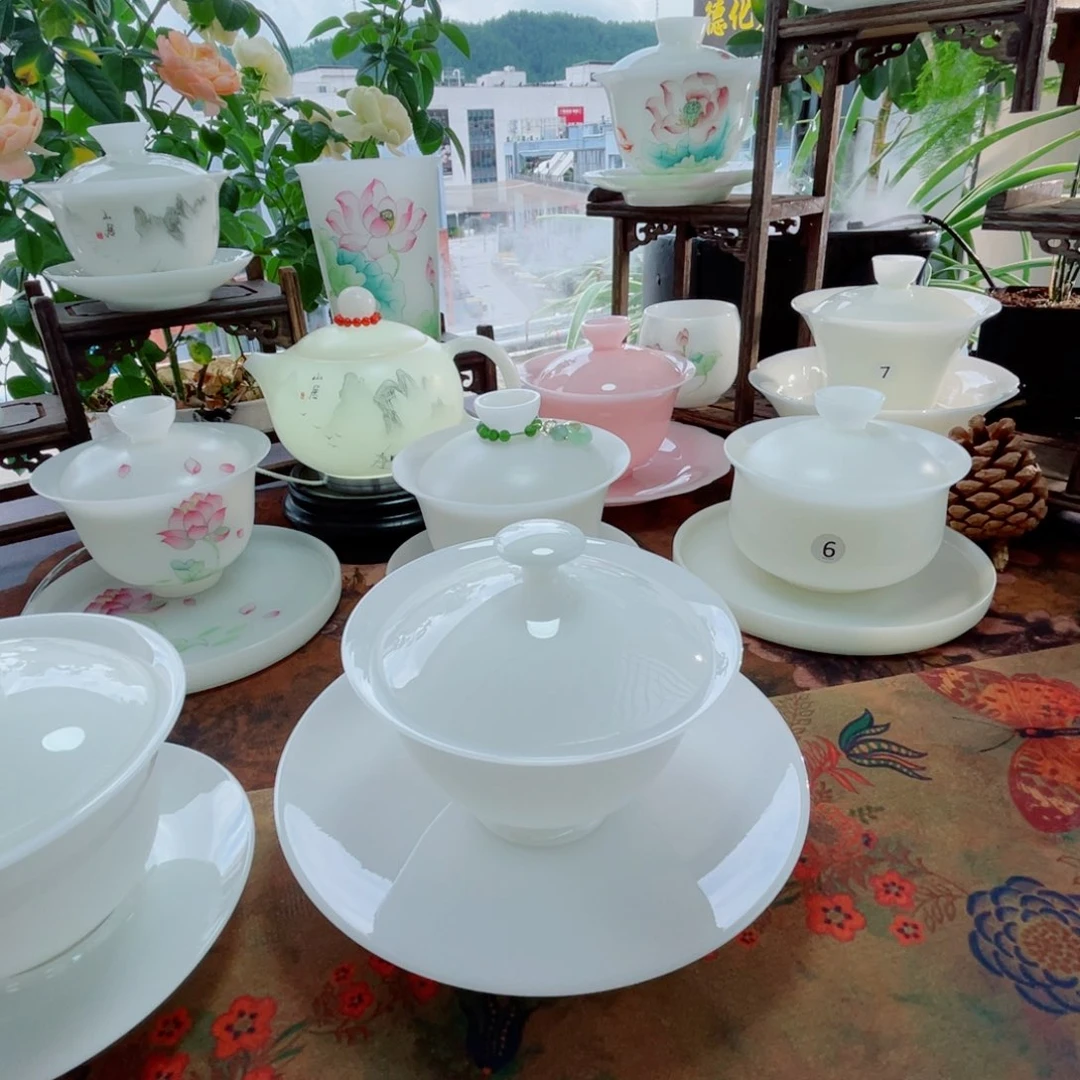 @****头璞玉釉烧高角盖碗➕壶承