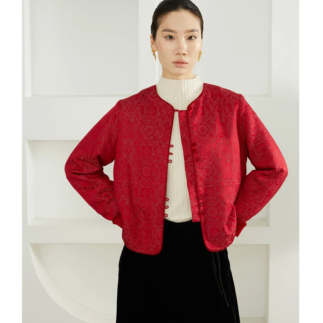 SILVIYE填充100桑蚕丝螺钿织金丝毛宽松棉服女国风正襟冬WT52466