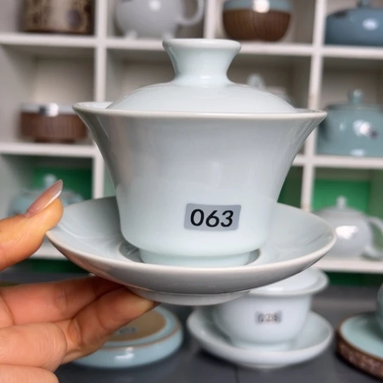 杯063月白马蹄三才盖碗孤品微瑕福利款裸发