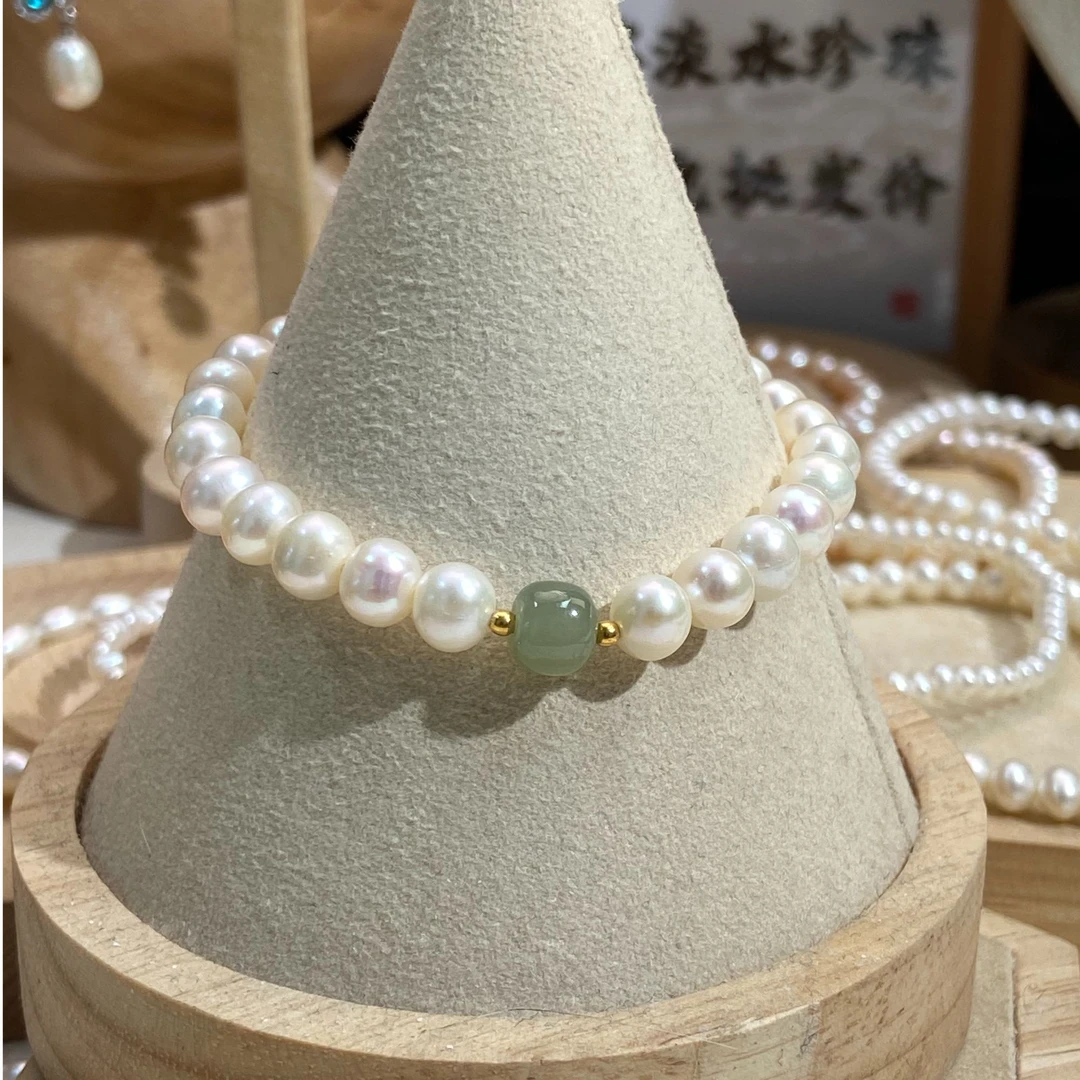 天然淡水无核珍珠温婉优雅显气质 和田玉 S925银手链手串/6.5-7mm