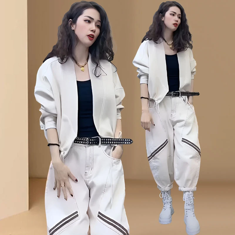 2025欧货春秋新款个性时尚外套宽松显瘦百搭哈伦裤高档潮流一整套