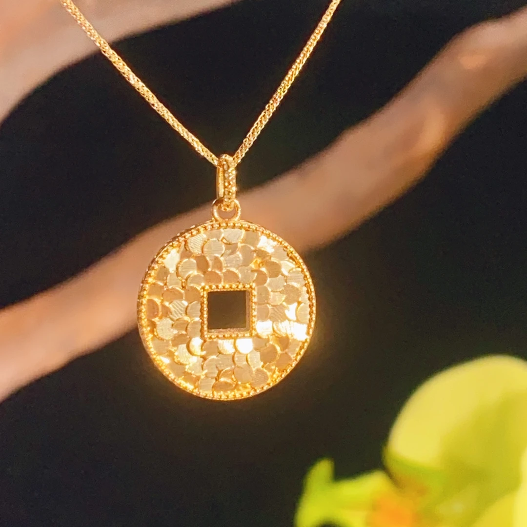 18K黄碎碎冰钱币吊坠配件（不含链）