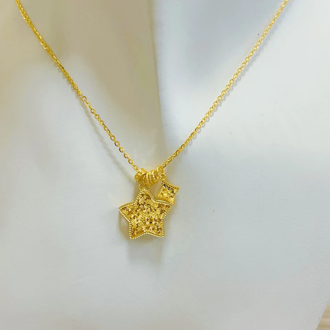 足金999碎碎冰五角星十字花套链中古闪闪红星