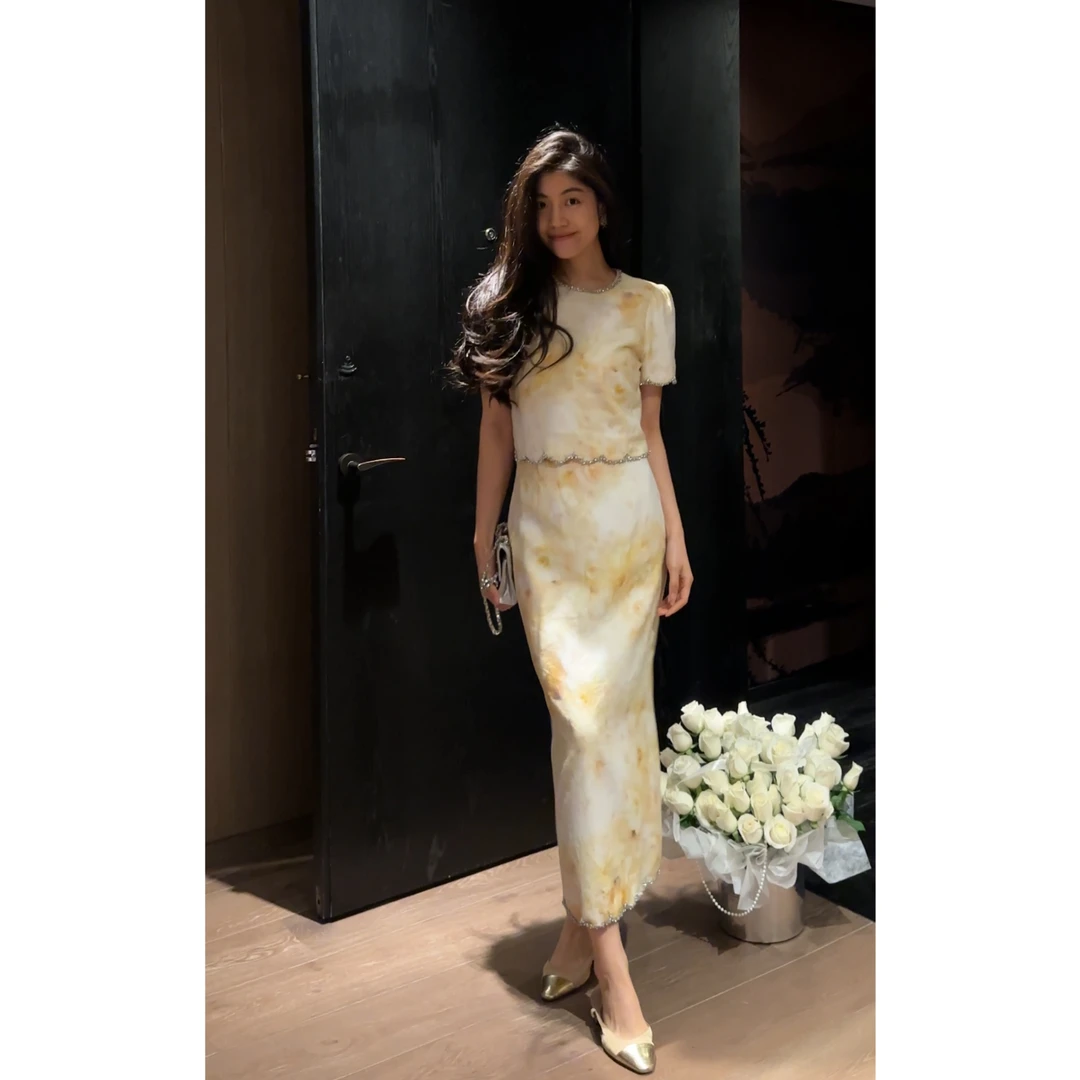 【N·COU】25夏新款【花苑里】重工钉波浪钻亚麻花料系列套装DY22285