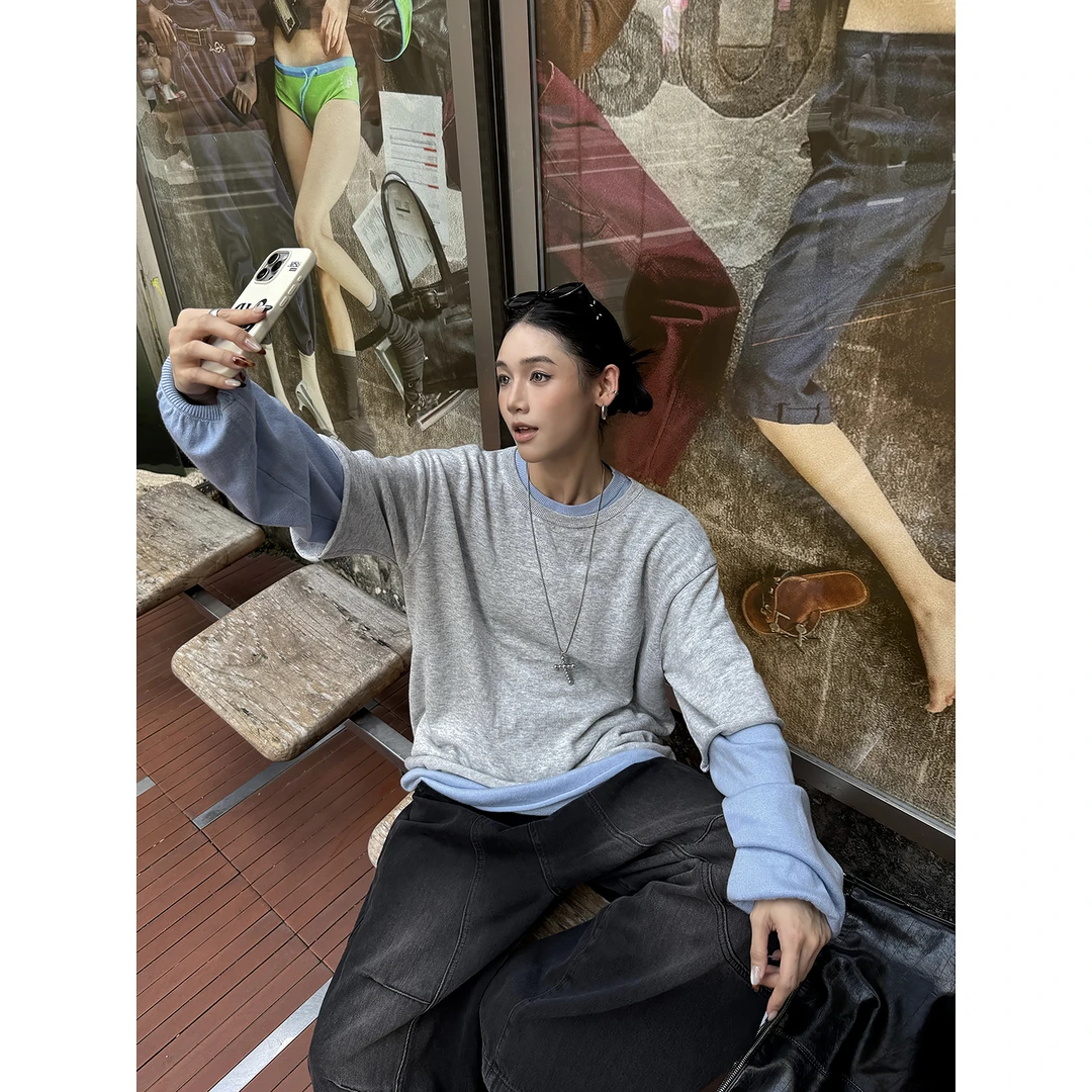 NEW 9.24 19:00 灰蓝色假两件T恤72024