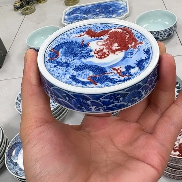瓷片双龙戏珠杯垫景德镇
