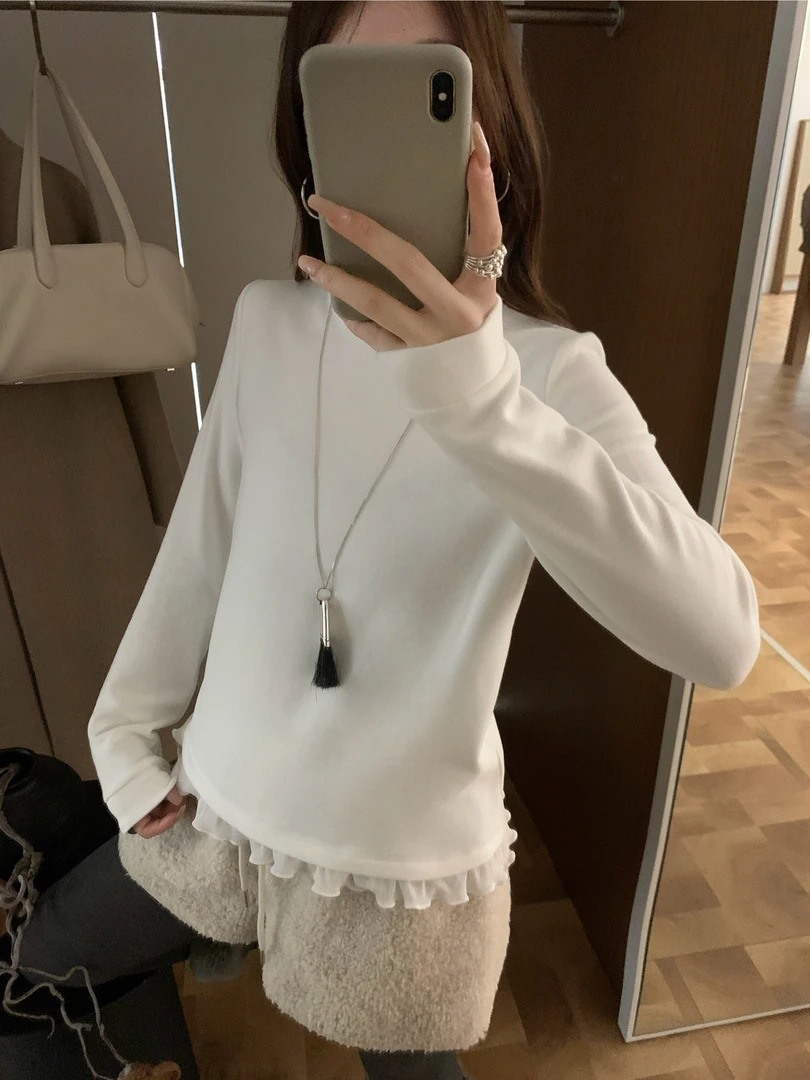 ZHANG& AO 新款修身显瘦蕾丝花边打底T 28475