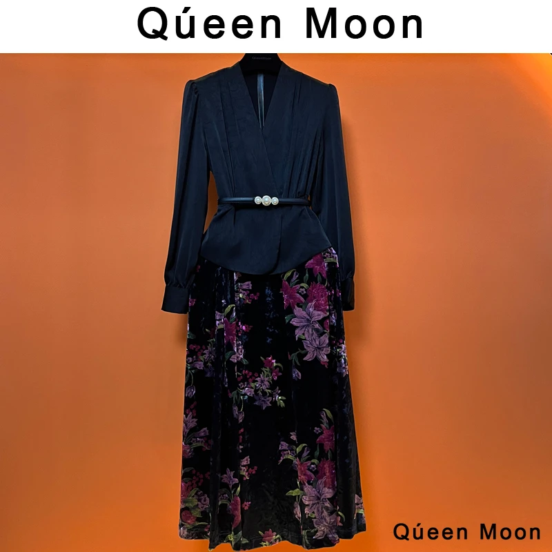 编码71【QúeenMoon】经典轻奢百搭气质连衣裙拼接长裙女 (定制女装)