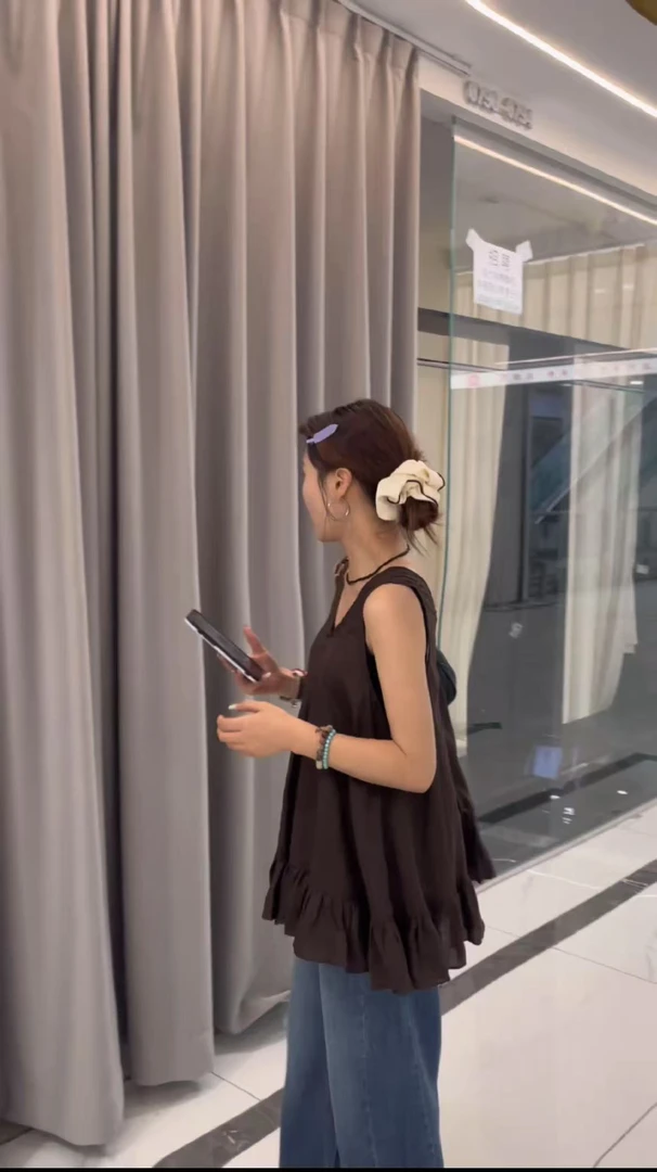 韩式时尚后背绑带无袖休闲纯色少女感上衣夏季韩版时尚简约