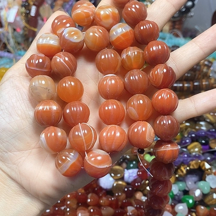 未镶嵌玛瑙/玉髓珠宝半成品亏米炸：玛瑙南瓜珠卡16mm