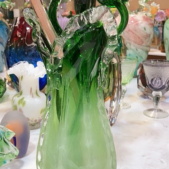 琉璃高度34厘米翡翠绿大白菜花瓶