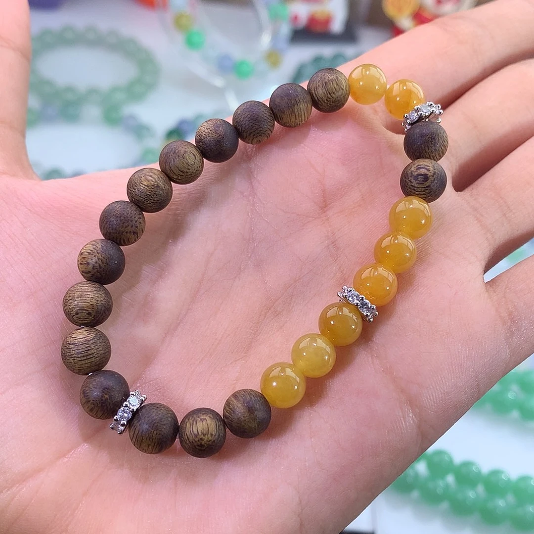 未镶嵌手链翡翠冰黄翡圆珠