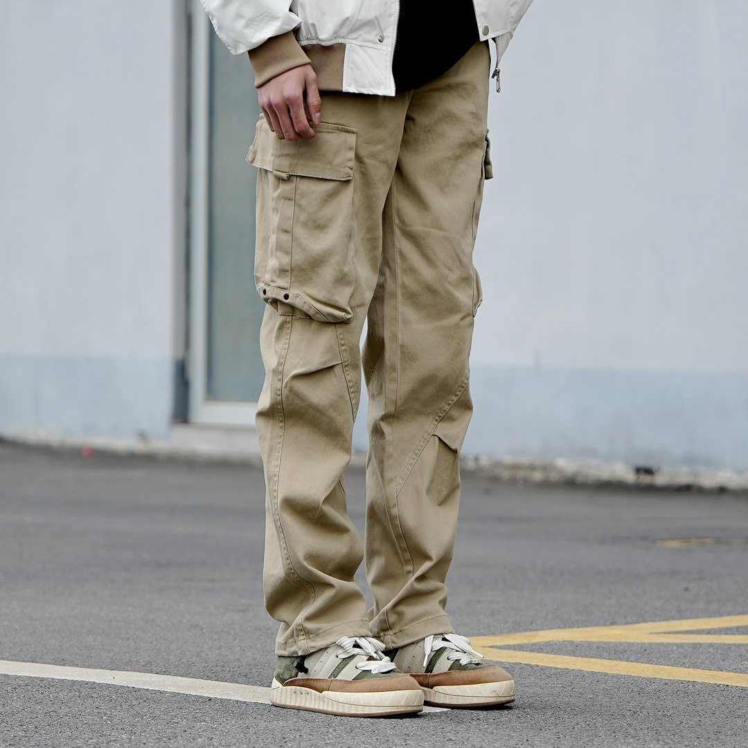 秋季上新棉质工装裤水洗长裤潮口袋休闲裤直筒裤子复古男装春秋