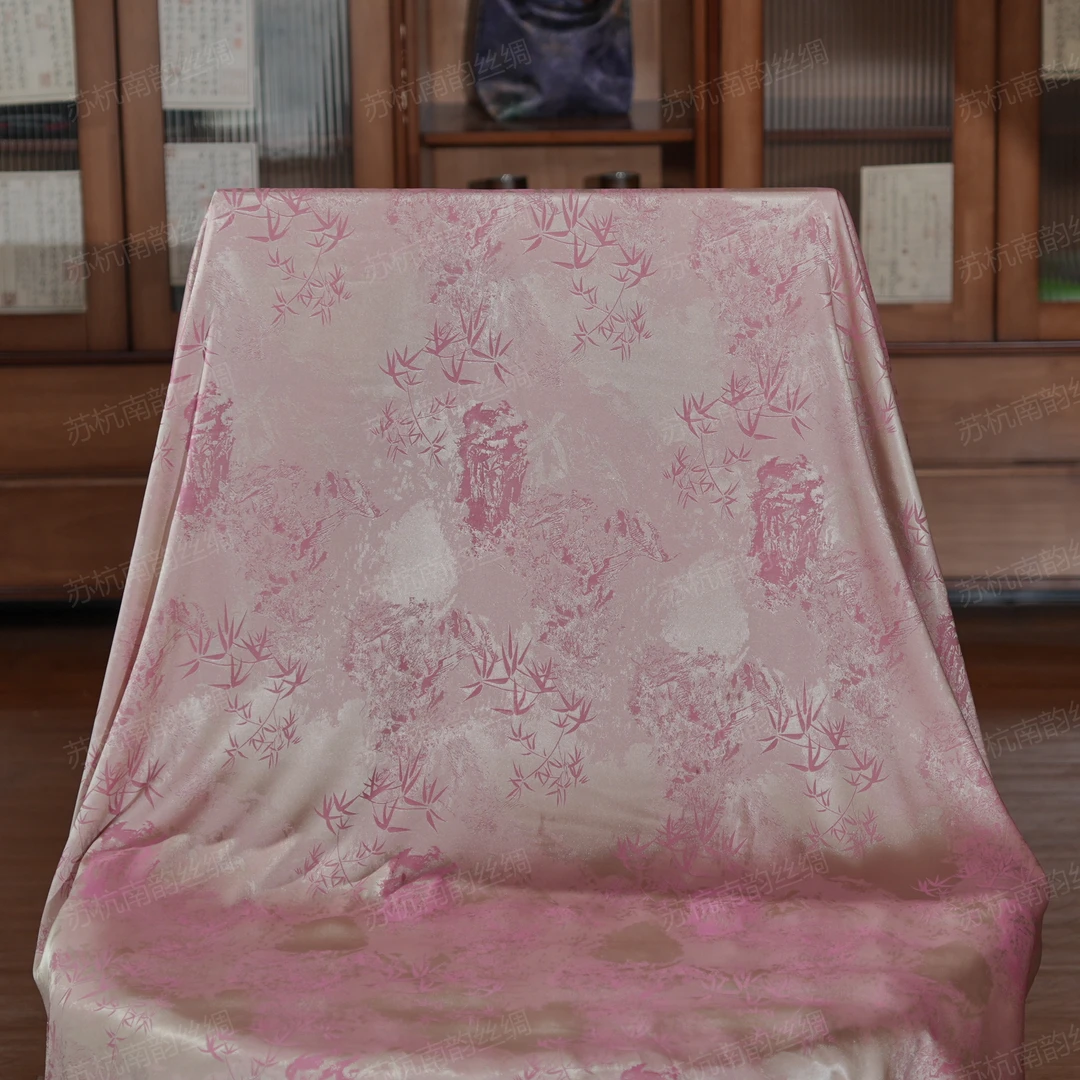 新【C90-111粉雾漫漫】140*140香云重磅宋锦高端定制国风提花丝巾