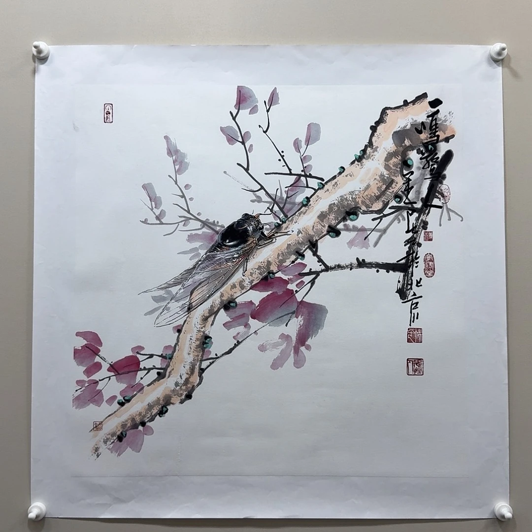 国画当代画蝉天花板柳平单蝉