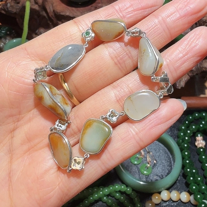 和田玉（子料）银S925镶嵌手链