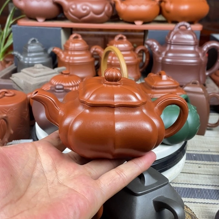 茶壶紫砂筋纹传炉250cc原矿赵庄朱泥