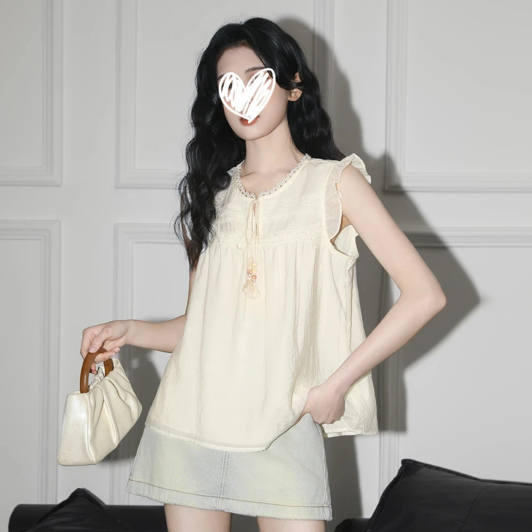 法式小飞袖衬衫女夏2025夏季新款设计感无袖娃娃衫衬衣遮肚子上衣