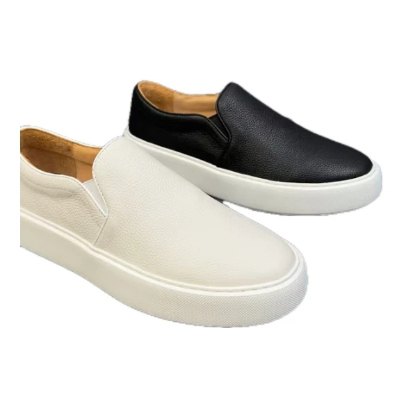 广州一脚蹬全牛皮小白鞋 全牛皮运动滑板鞋 透气柔软牛皮乐福鞋