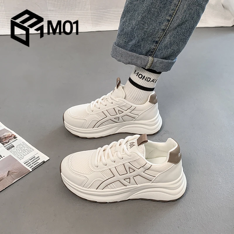 M01网面老爹鞋女2025夏季厚底增高休闲小白鞋轻便透气阿甘运动鞋