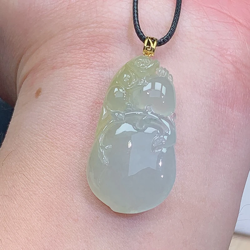 冰润 黄翡 18K金扣头灵猴献瑞吊坠 7.69g缅甸天然A货翡翠玉石