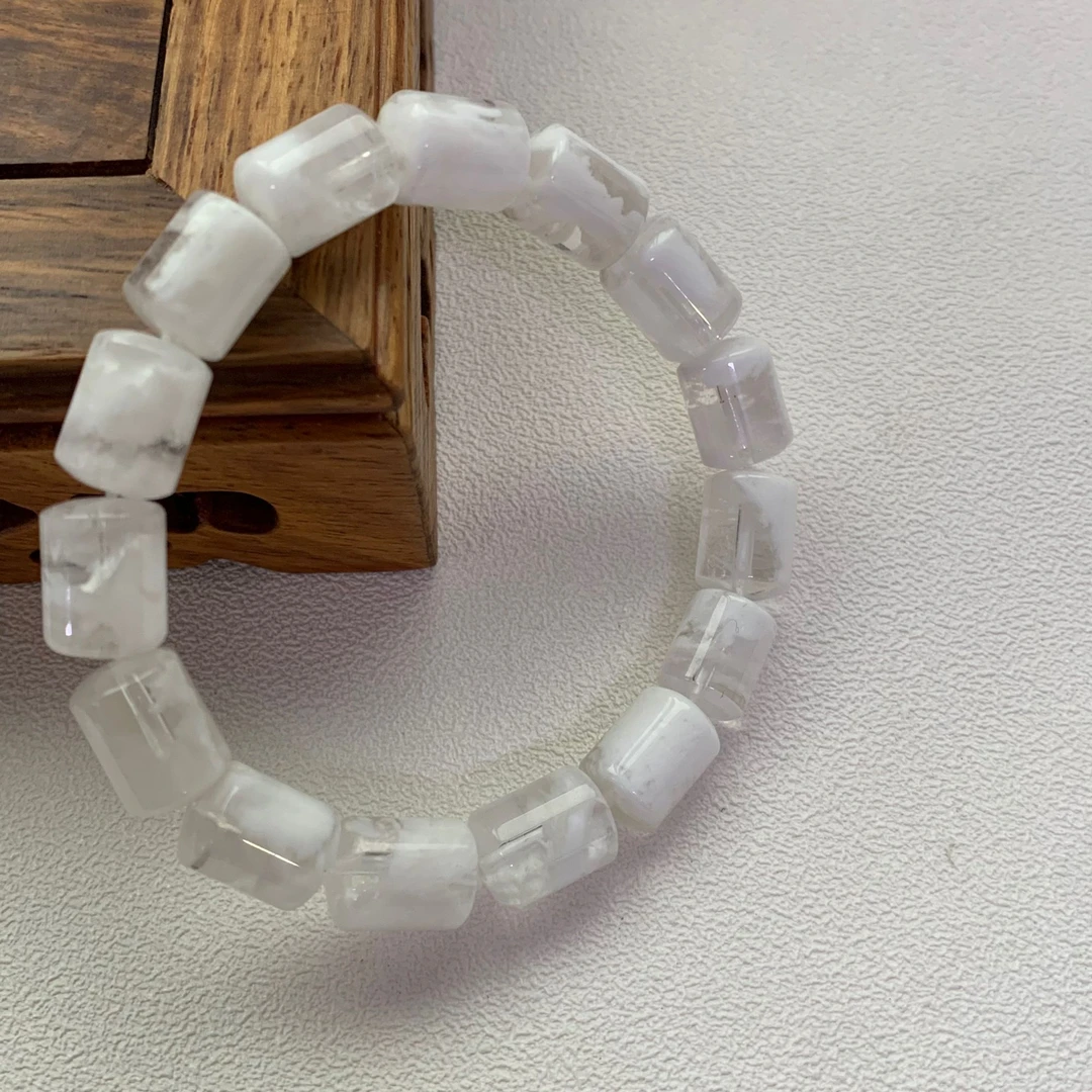 YL10天然白雪花幽灵水晶雾凇聚宝盆百搭小清新桶珠手链多样性发一