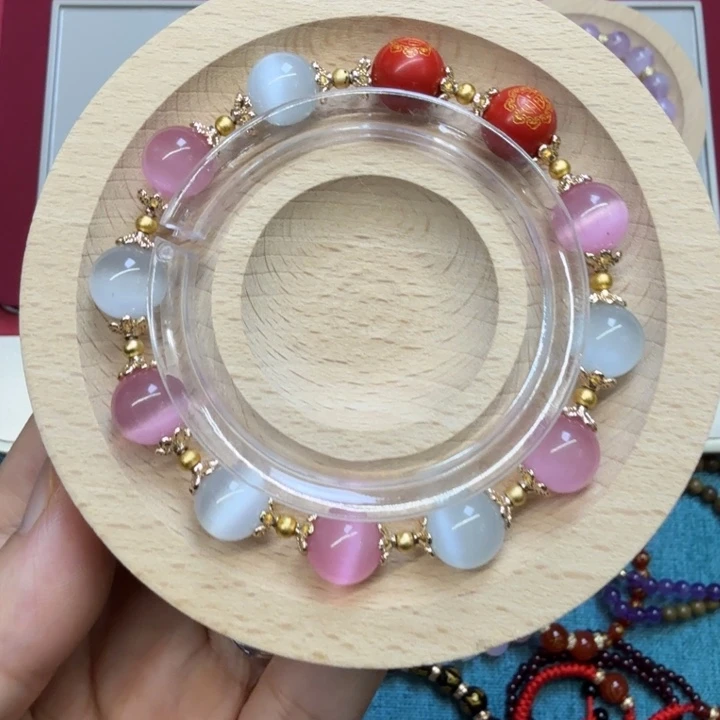 水晶手链合金白猫眼加粉猫眼设计款手链
