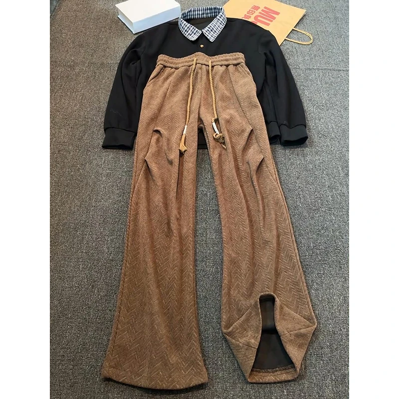 美式复古人字纹褶皱裤子男款秋冬潮牌高级感休闲裤垂感直筒长裤