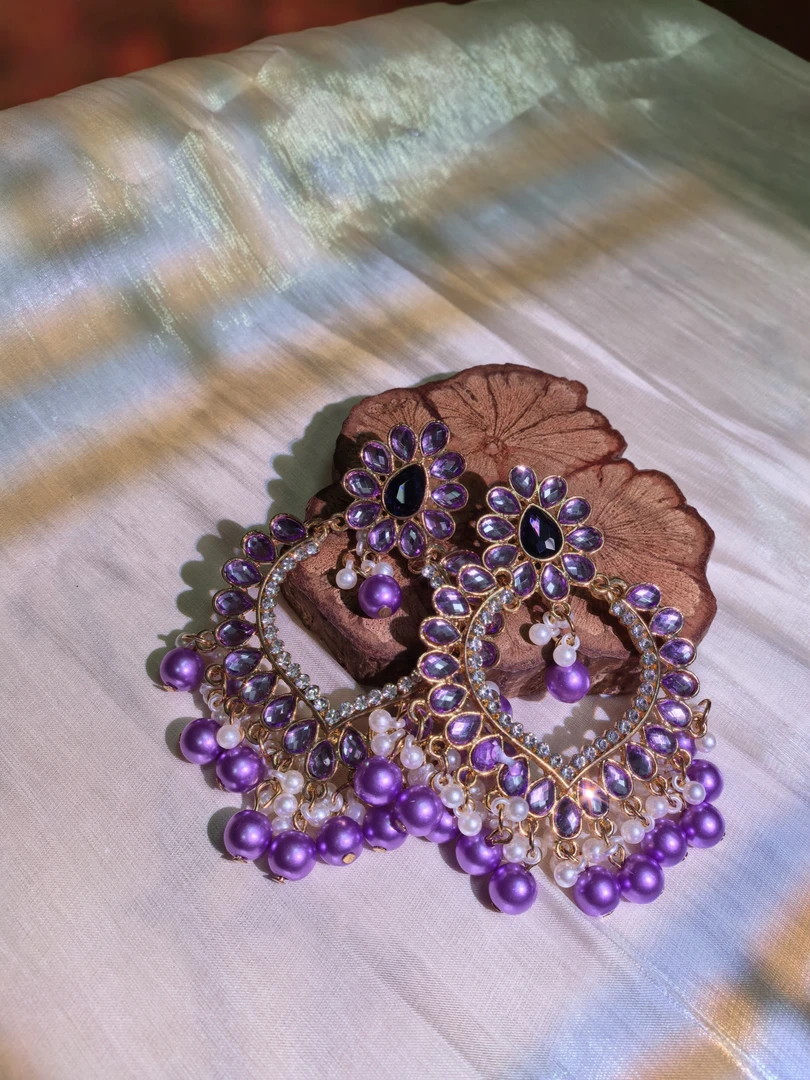 铜合金仿水晶耳饰 【紫心】原创自制复古宫廷风耳环