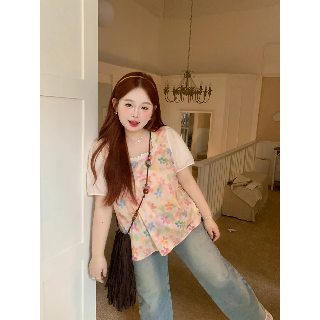 徐达布【西瓜冰乐】大码短袖衬衫女彩色上衣宽松衬衣女C34070C52