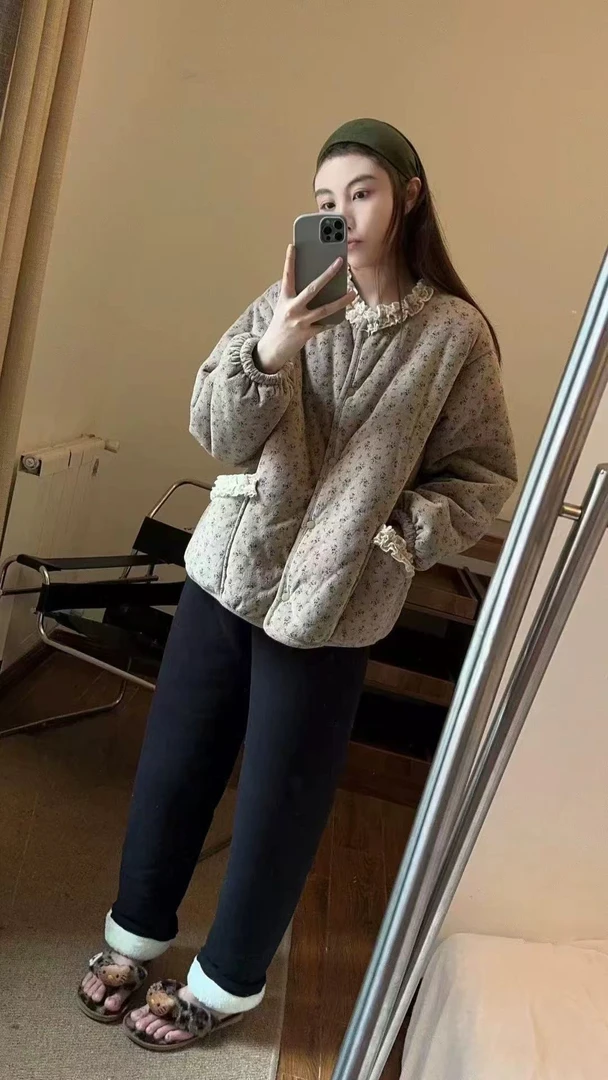 小亚推荐 加绒夹棉加厚雪尔绒韩系小碎花棉袄棉衣