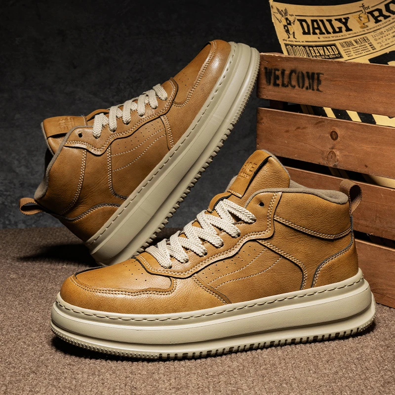 男士潮流复古平跟休闲板鞋秋冬加绒鞋子秋冬时尚男士潮鞋厚底增高