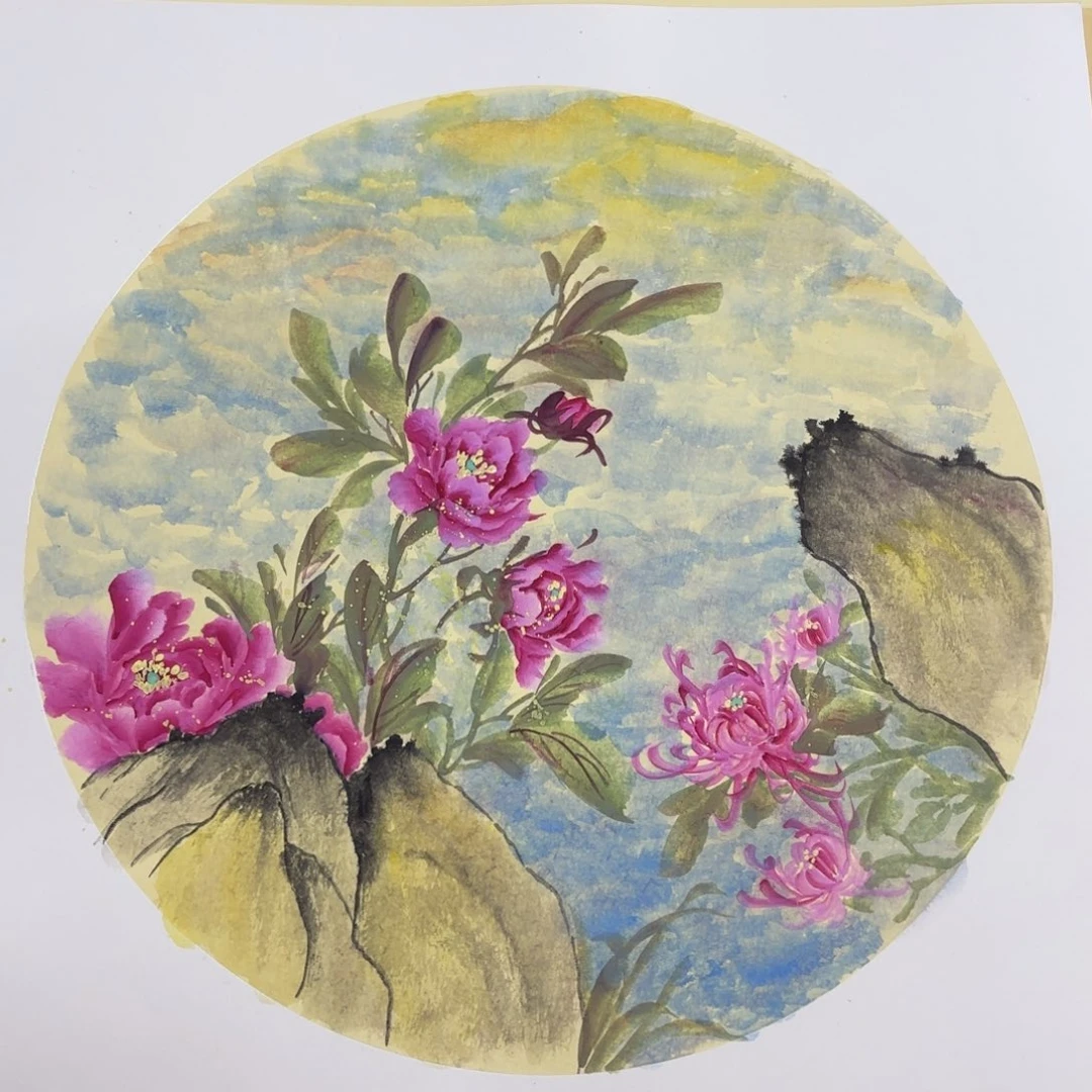 国画斗方花鸟山水手绘