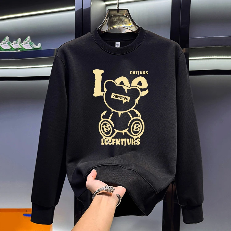 2025新款秋冬潮牌小熊爆款圆领卫衣男款百搭休闲男士加绒保暖上衣