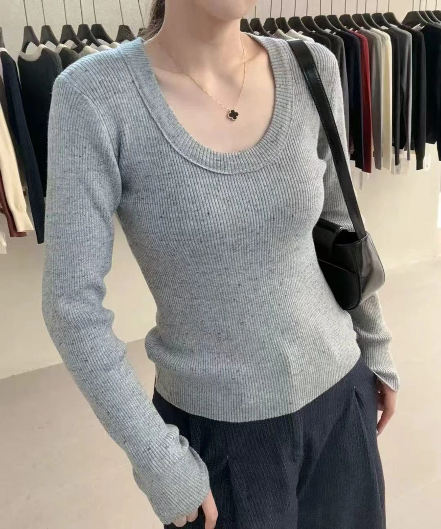 秋冬新款彩点圆领羊毛打底针织衫女上衣修身显瘦