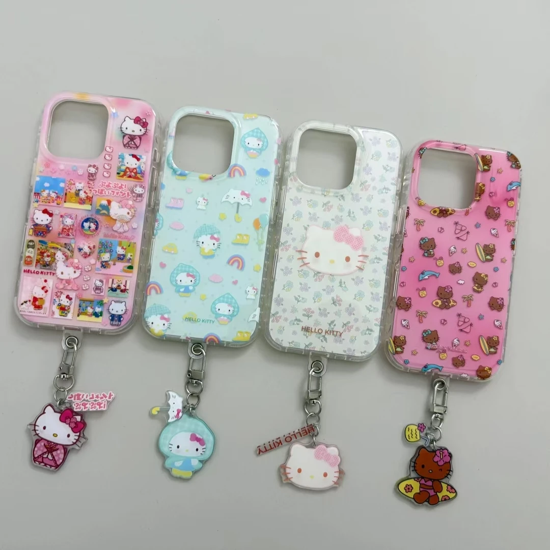 粉色扇子kt猫适用苹果13/15/16promax手机壳VIVO华为OPPO小米15女