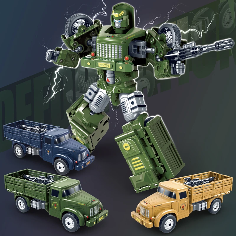 儿童益智玩具汽车变形机器人惯性车男孩军事战车重型货车卡车模型