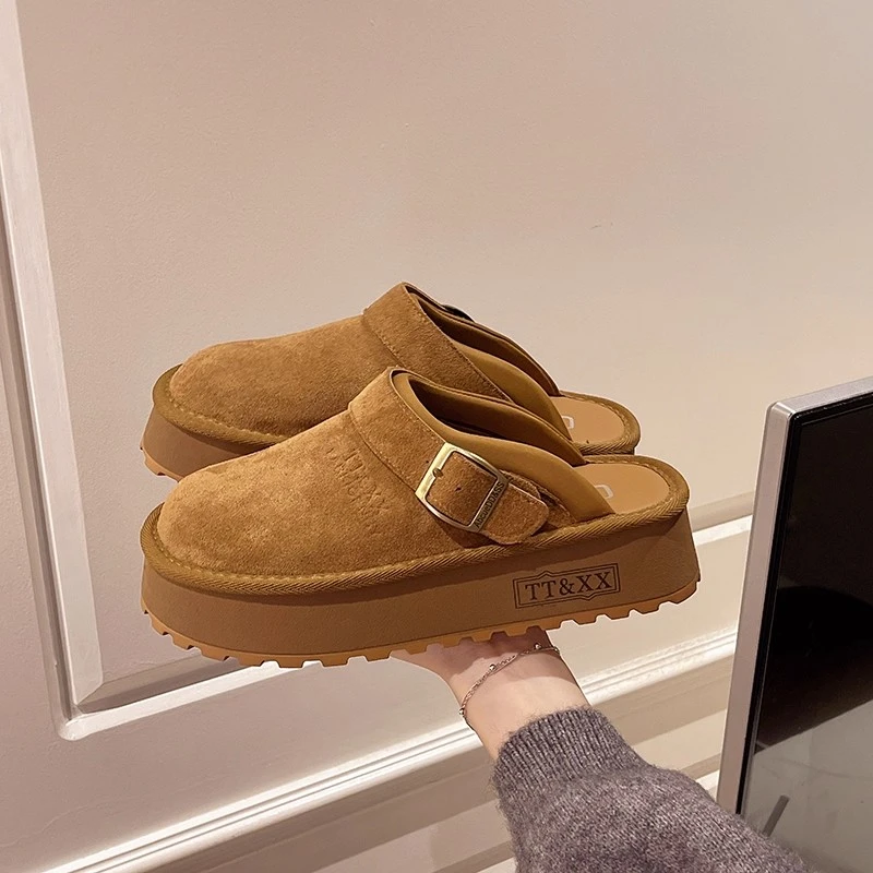 包头勃肯拖鞋女外穿2025年秋季新款复古厚底松糕一脚蹬懒人包头拖