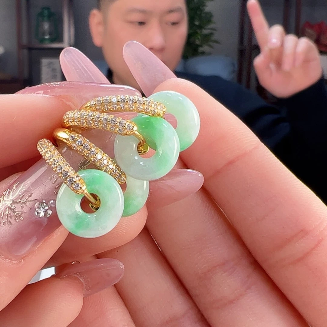 翡翠耳饰银S925镶嵌多样性发货一幅