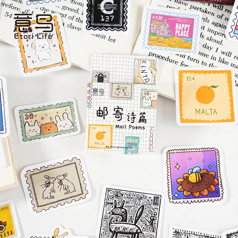 意鸟etori盒装贴纸 邮寄诗篇创意小清新手帐装饰46枚入咕卡贴纸