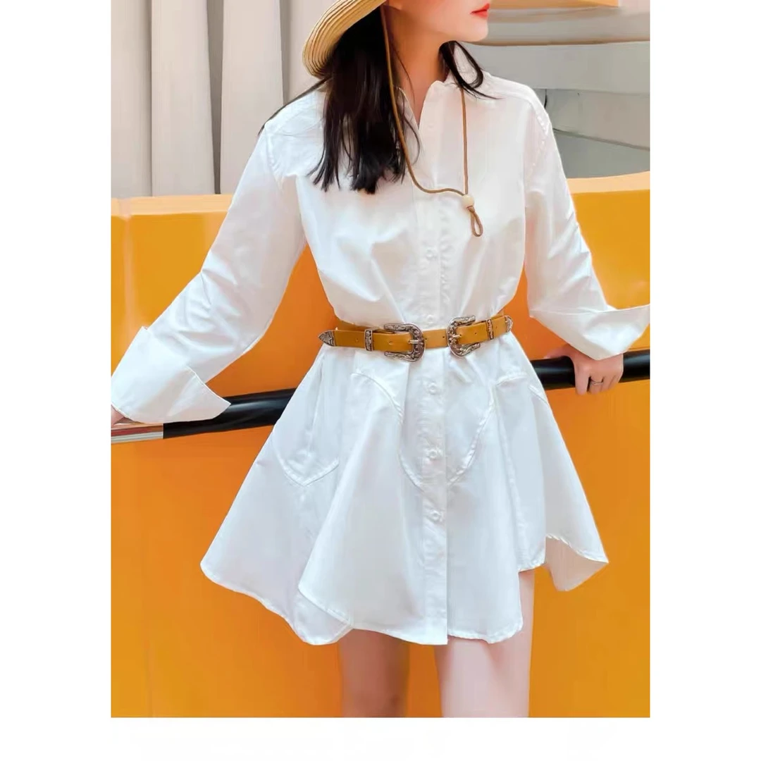 收腰显瘦辣妹风连衣裙女装秋冬2025新款设计感长袖衬衫裙小众